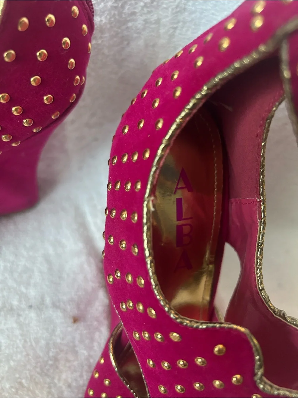 Alba Magenta Studded Wedge Heels with Ankle Strap